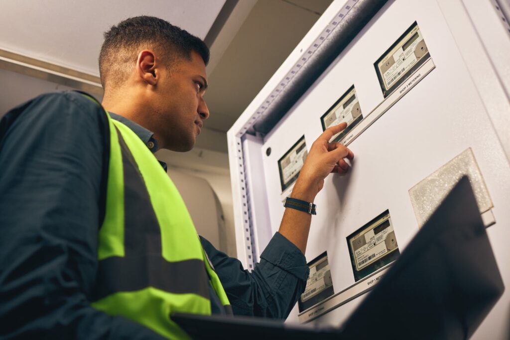 A man wearing a high vis vest completing a job